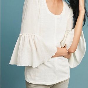 Anthropologie Bordeaux white bell sleeve top